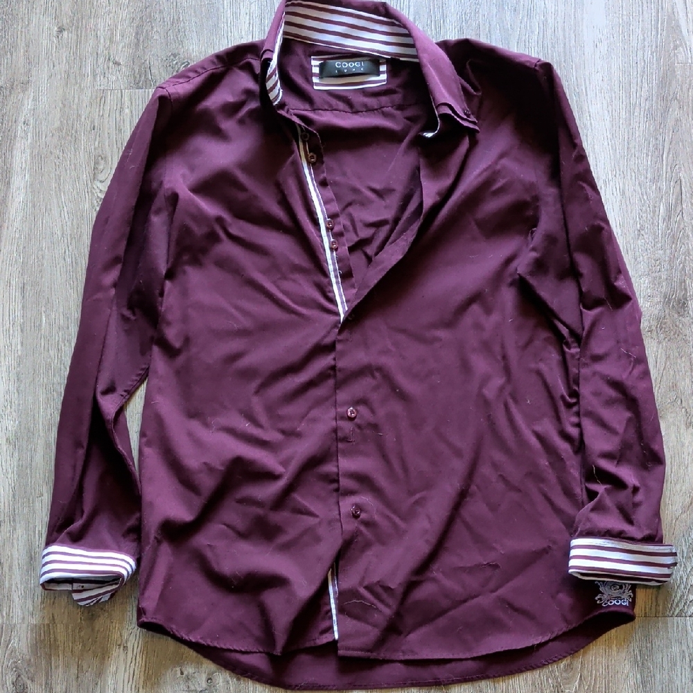 COOGI Men's Deep Burgundy Button Down Shirt